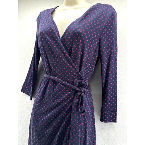 Diane Von Furstenberg Wrap Dress Size 6 Julian Two Silk Bromley Dot Navy Blue - Picture 2 of 9